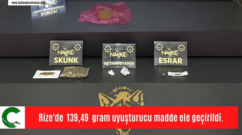 Rize’de  139,49  gram uyuşturucu madde ele geçirildi.